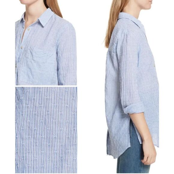 Free People No Limits Stripes Button Down Shirt In Blue - Picture 4 of 13
